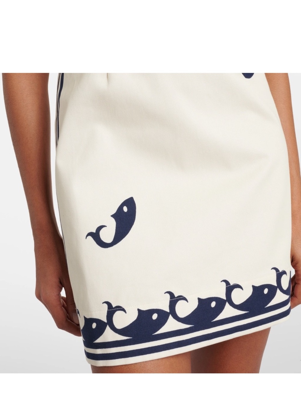 Alemais | Cream Halter Mini Dress with Navy and Red Fish Motif -Sz.8 (US) - Picture 5 of 12
